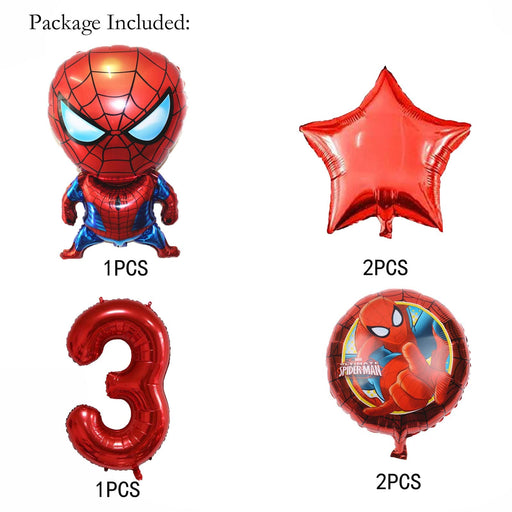 6PCS Superhero Spiderman-themed 3rd Birthday Decorations Red Number 3 Balloon 32 Inch | The Spiderman Birthday Balloons for Kids Birthday Baby Shower Party Decorations (Spiderman3rd Birthday)