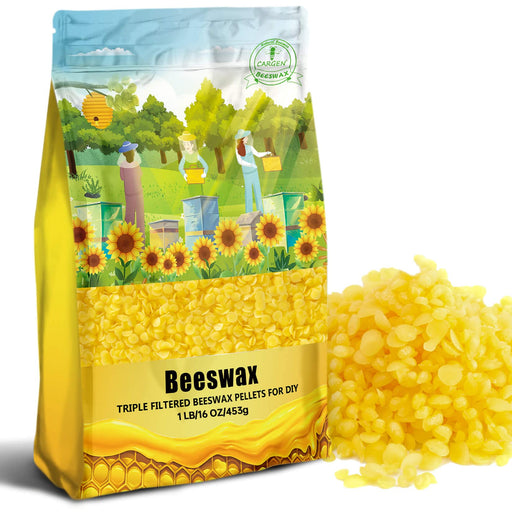 Yellow Organic Natural Beeswax Pellets - CARGEN 453g 100% Beeswax Pastilles Pure Bulk Bees Wax Pellets Food Grade for DIY Beewax Making Candles Skin Care Lip Balm Soap Lotion (1lb)