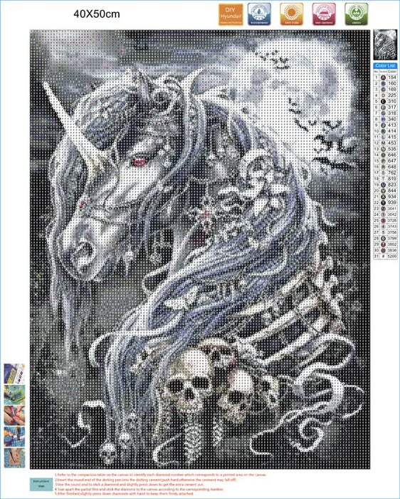 DIYPAINTING 5D Diamond Painting by Number Kits for Adults and Kids Unicorn Skull 16X20 Painting Cross Stitch Full Drill Crystal Rhinestone Embroidery Pictures Arts Craft for Home Wall Decor Gift
