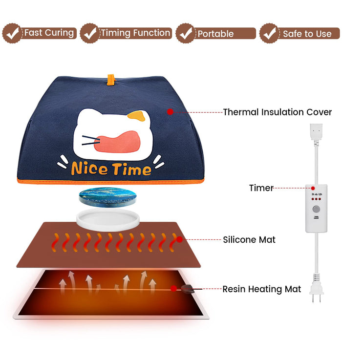 Resin Molds Heating Pad, Resin Curing Machine, Epoxy Resin Dryer Mat with Timing Function Suitable for Keychain, Jewelry, Coaster Silicone Mold, 1.5 Hour Quick Demold