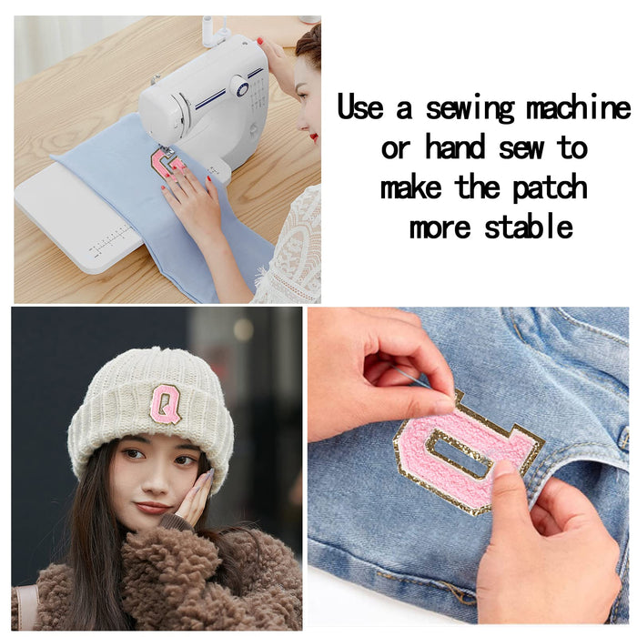 Aiaabq Chenille Letter Patch Iron in Letter Patch Varsity Letter Patch Glitter Chenille Patch Embroidery Patch Gold Border Sewing Patch Clothes Hat Bag DIY Cell Phone Backpack
