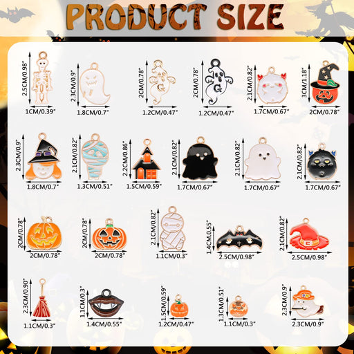 BENBO 44 Pieces Halloween Charms Pendants, Plated Enamel Horror Pumpkin Bat Ghost Mummy Skeleton Skull Wizard Hat Charms Pendants with Box for Halloween Party DIY Jewelry Making