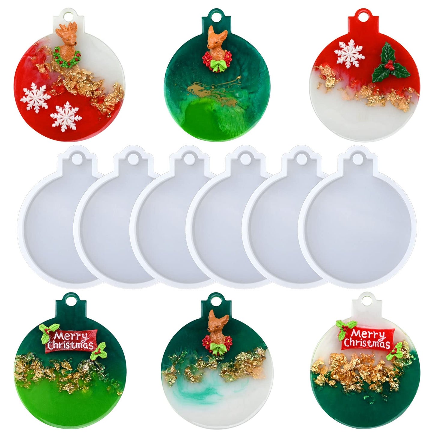 Christmas Resin Molds Silicone, 6 Pcs Christmas Ornaments Round Shape Pendant Molds for Epoxy Resin, Actvty Epoxy Casting Molds DIY Crafts Gift Jewelry Keychain Making