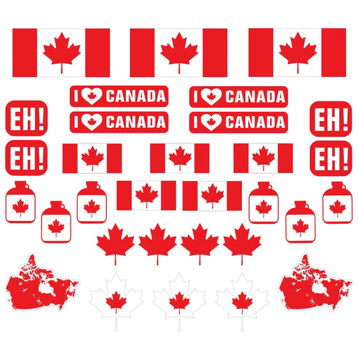 Canadian Pride Big Pack Cutouts (Pack of 30) - Assorted Sizes | Vibrant Red & White Paper Decorations for Unforgettable Canada Day Parties