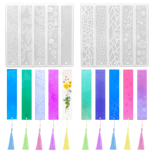 2 Pcs Bookmark Resin Mold DIY Rectangle Resin Molds Silicone with 25 Pcs Colorful Bookmark Tassel for Epoxy Resin Casting DIY Bookmark Handicrafts