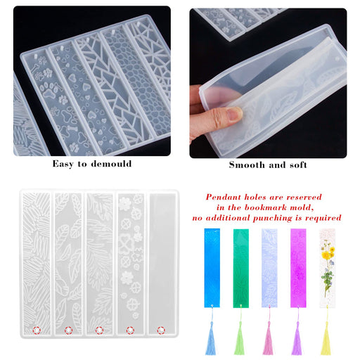2 Pcs Bookmark Resin Mold DIY Rectangle Resin Molds Silicone with 25 Pcs Colorful Bookmark Tassel for Epoxy Resin Casting DIY Bookmark Handicrafts