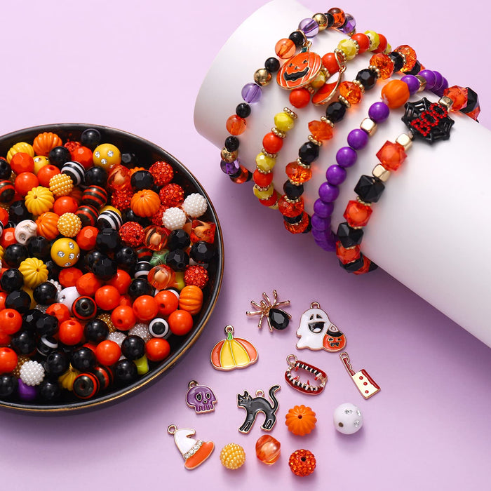 2518PCS Halloween Beads Charms for Jewelry Making, Halloween Heishi Clay Beads Pumpkin Skull Beads Letter Loose Beads Enamel Charms for Bracelet Necklace Earrings Making DIY Crafts