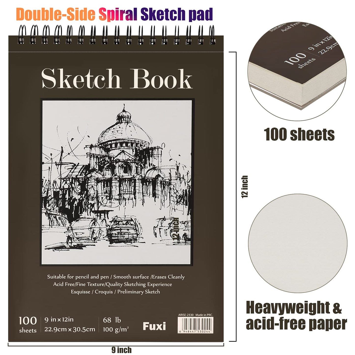 9 x 12 inches Sketch Book, Top Spiral Bound Sketch Pad, 1 Pack 100-Sheets (68lb/100gsm), Acid Free Art Sketchbook Artistic Drawing Painting Writing Paper for Kids Adults Beginners Artists