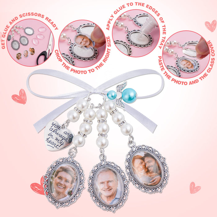 Bylion Wedding Bouquet Charm Bouquet Photo Charms Bridal Lacy Oval Bridal Charms You are Always in My Heart DIY Bouquet Picture Charm for Wedding Memory Friend Gift