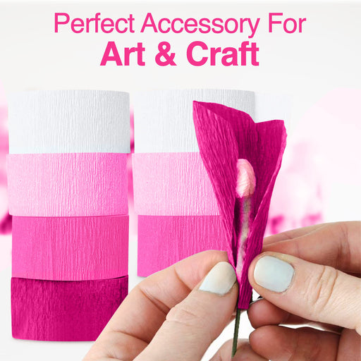 Pink Crepe Paper Streamers, Pink Party Decorations - 8 Large Rolls, 2in x 120ft Each Roll - Decorative Creped Roll for Birthday, Festival, Wedding, Backdrop or Photo Booth Decoration and Flower Making