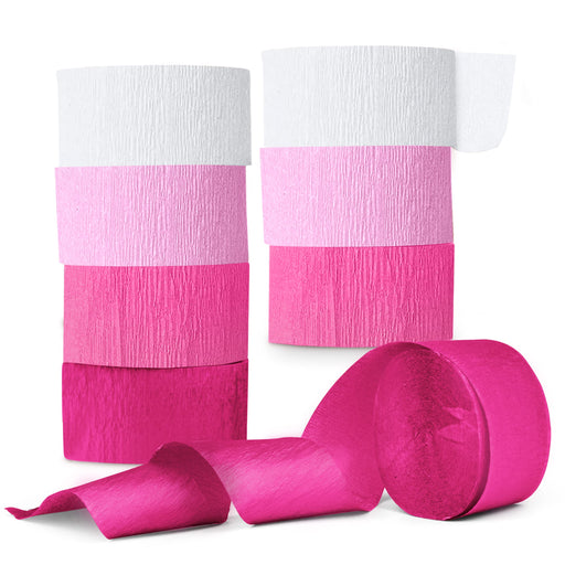 Pink Crepe Paper Streamers, Pink Party Decorations - 8 Large Rolls, 2in x 120ft Each Roll - Decorative Creped Roll for Birthday, Festival, Wedding, Backdrop or Photo Booth Decoration and Flower Making