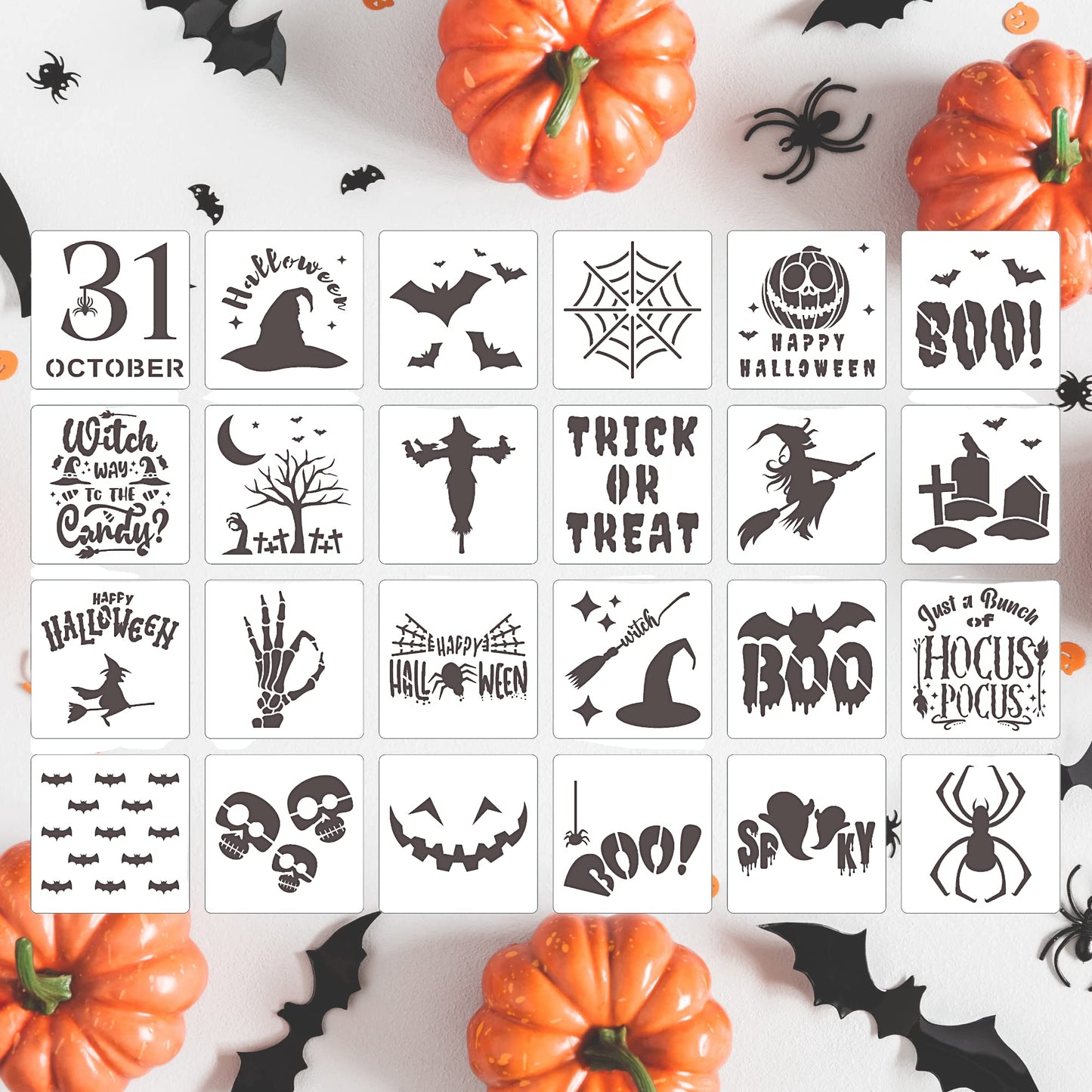 Halloween Stencils Small - 3x3 for Painting on Wood and for Crafts | Reusable Designs for Painting Pumpkins