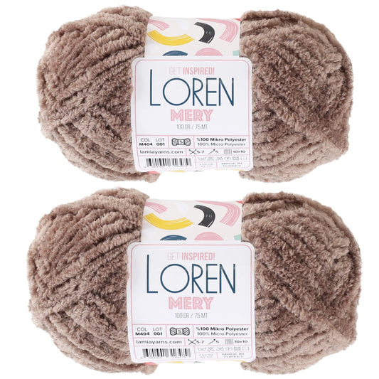 2 Skein Loren Mery, Faux Fur Yarn for Knitting and Crocheting Shawls, Cardigans, Home Accessories, Teddy Bears, Toys, amigurumi, 100% Polyester, 100 gr (3.5 oz) / 75 m (82 Yards), Mink - M404