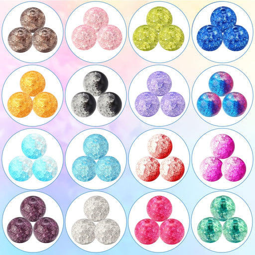 Hiswan 100pcs Crackle Lampwork Glass Beads 8mm Handcrafted Round Lampwork Loose Spacer Beads for Crafts Bracelets Necklaces Jewelry Making