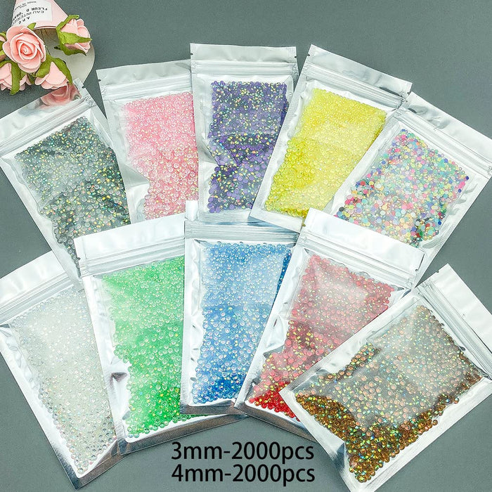 Daiyifiy 4000pcs AB Color Resin Rhinestone Transparent Flatback Jelly Resin Rhinestones Bling Glitter Diamond Stone for Nails Decoration Crafts Eye Makeup Clothes Shoes Vases (3/4MM, Blue)