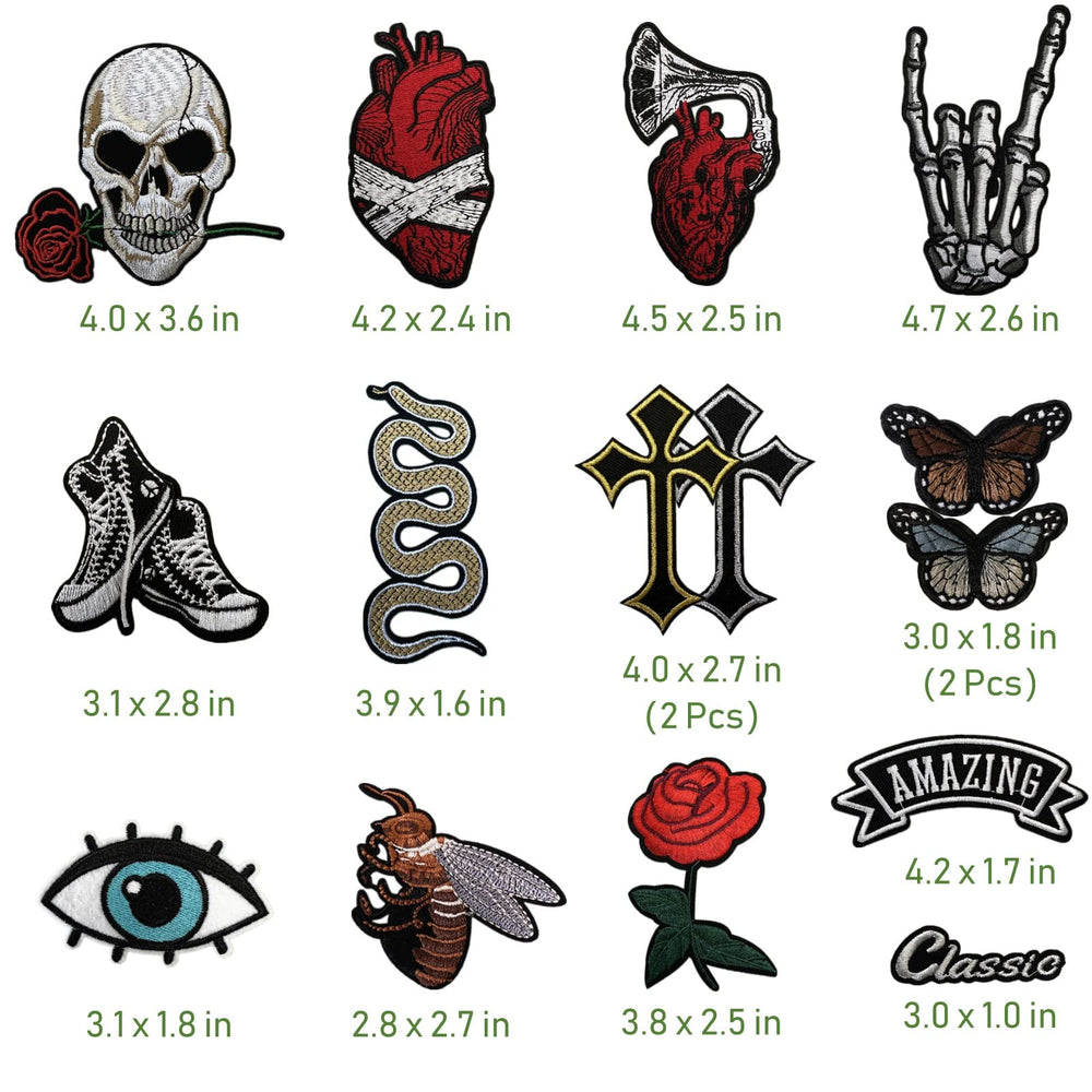 Dark Embroidered Applique Iron On Patches for Backpacks, Rock Band Patches for Jackets, Cool Sew Patch for Clothing, Jeans, Hats, DIY Accessories (Dark 15 Pcs)