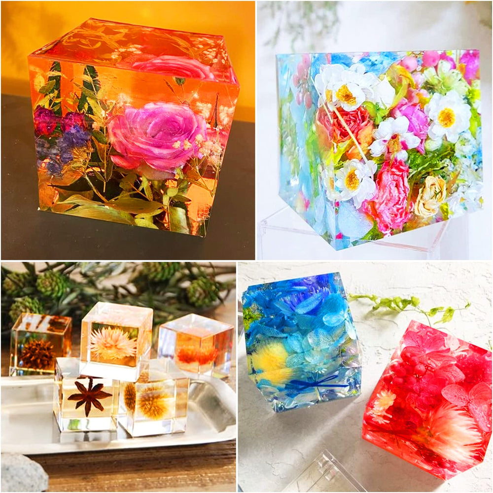 BABORUI 8Pcs Large Square Resin Molds Silicone, Upgraded Cube Silicone Molds for Resin Casting with Wooden Support, Square Epoxy Resin Molds for Home Decor, Flowers Preservation
