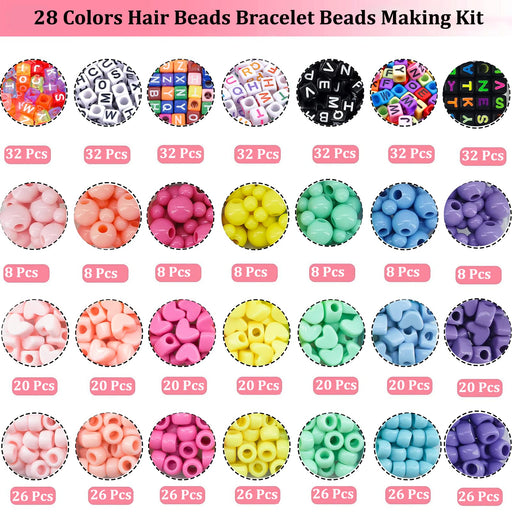 1605 Pcs Hair Beads for Braids for Girls with Elastic Rubber Band Threaders Kit, Candy Color Acrylic Mickey Heart Star Alphabet Cube Beads Pastel Pony Beads Cube Kandi Beads for Hair Jewelry Making