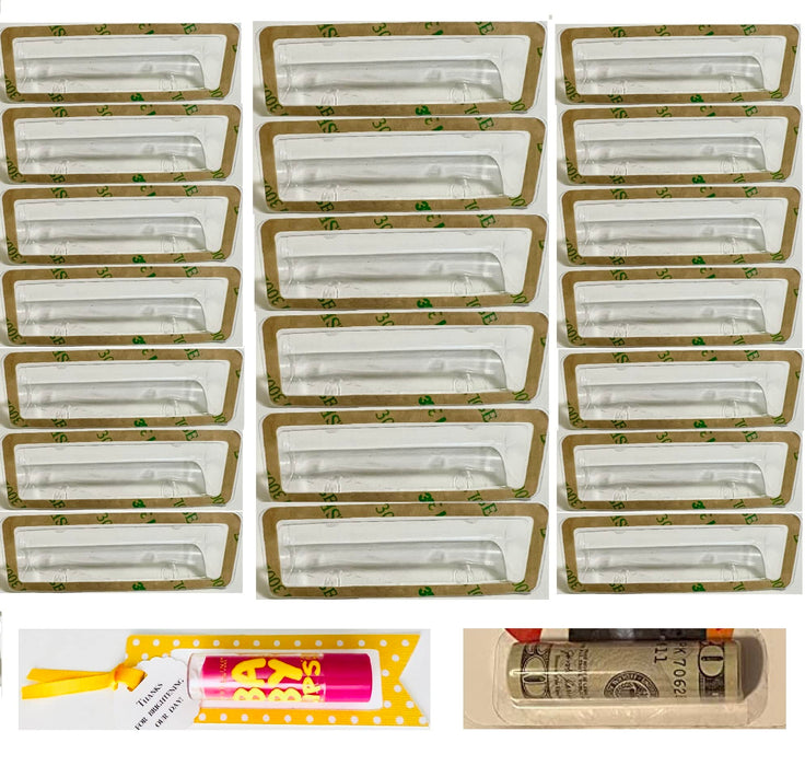 20PCS Thankgiving Gifts Money Card Holder Clear Plastic Dome Lip Balm Pouch with Adhesive Tape, DIY Chapstick Holder Money Holder Custom Gift Card Holder