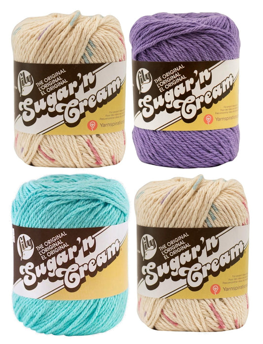 Bulk Buy: Lily Sugar 'n Cream Limited Edition 100% Cotton Yarn (Curated 4-Pack) (Potpourri, Hot Purple, Seabreeze)4