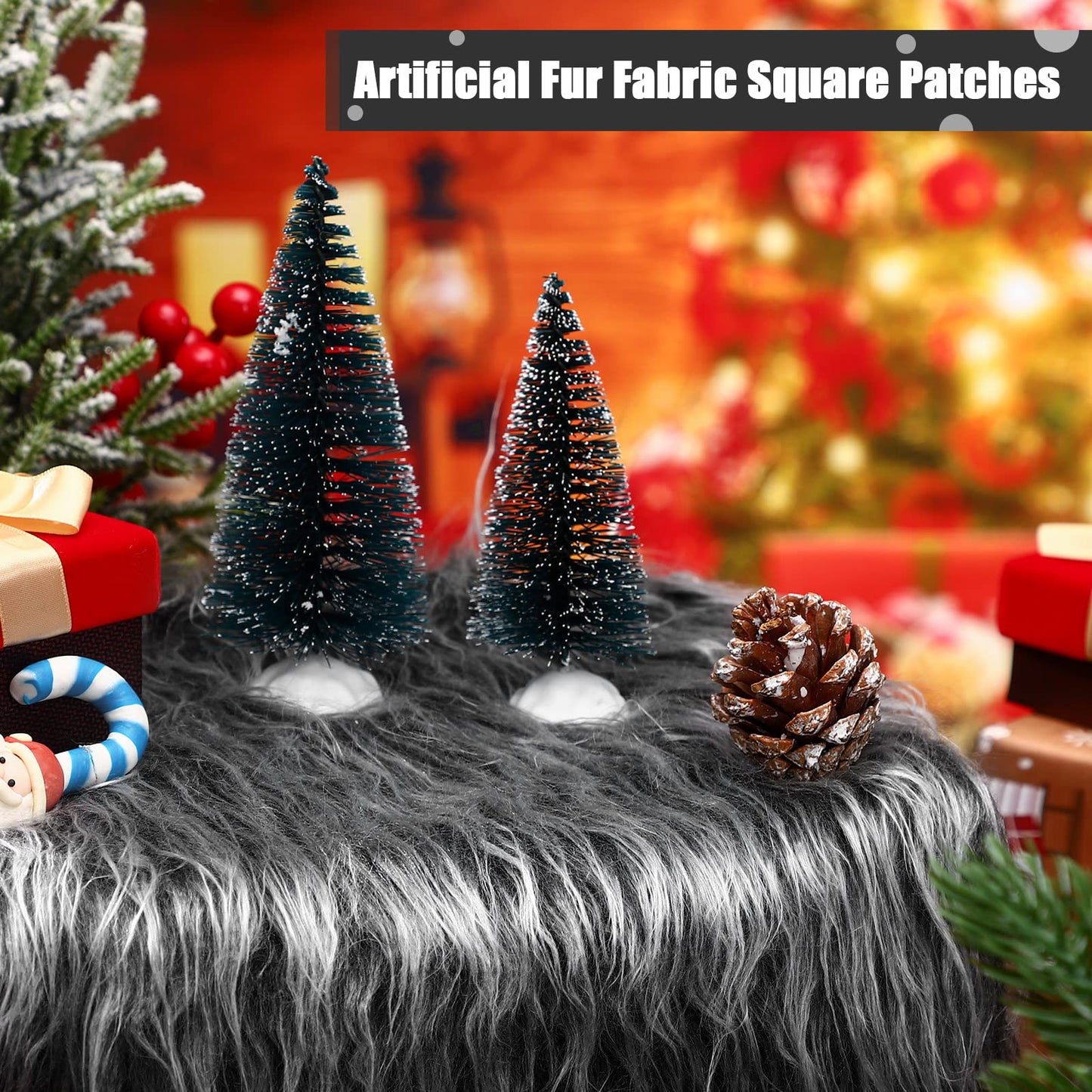 4 Pcs Christmas Faux Fur 10 x 20 Inch Faux Fur Fabric Squares Shaggy Fluffy Fabric Patches Ultra Soft Plush Craft and Hobby Fabric Craft Supply, Halloween Costume, Decoration (Grey)