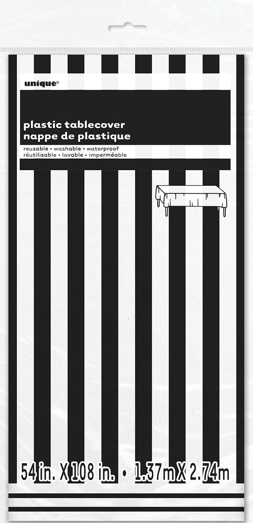Unique Stripes Rectangular Plastic Table Cover, 54" x 108", Midnight Black