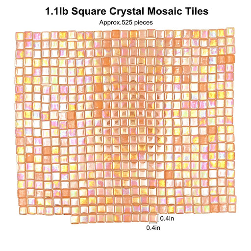 1.1lb Square Crystal Mosaic Tiles, Iridescent Mosaic Glass Tiles for Crafts, Mosaic Pieces DIY Hobbies Children Handmade Jewelry Art Decoration Gifts,525 Pieces (Camel)