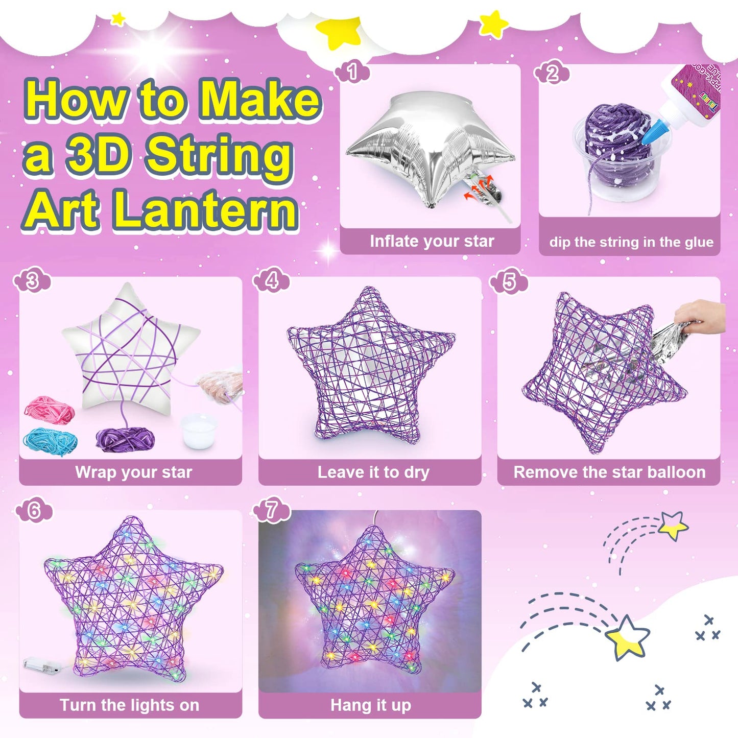 3D String Art Teen Girls Gifts 8 9 10 11 12 Year Old Girl Toys, Crafts for Girls and Boys Ages 8-12, DIY Lantern Arts & Craft Kits for Kids Christmas Birthday Gifts Girl Toys