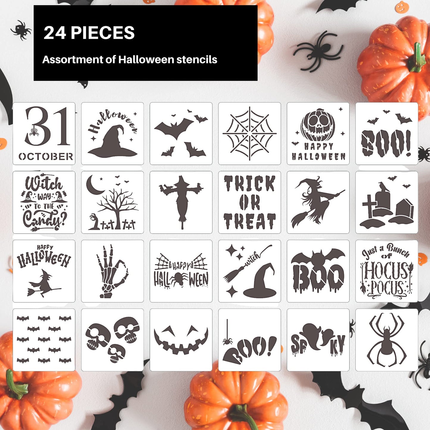 Halloween Stencils Small - 3x3 for Painting on Wood and for Crafts | Reusable Designs for Painting Pumpkins