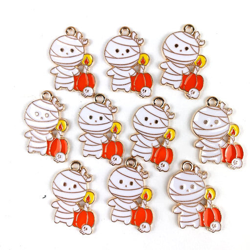 Heyiwell 10PC Gold Plated Halloween Ghost Pumpkin Alloy Enamel Charms Pendants for Bracelets Necklace DIY Jewelry Making Accessories 25x18mm