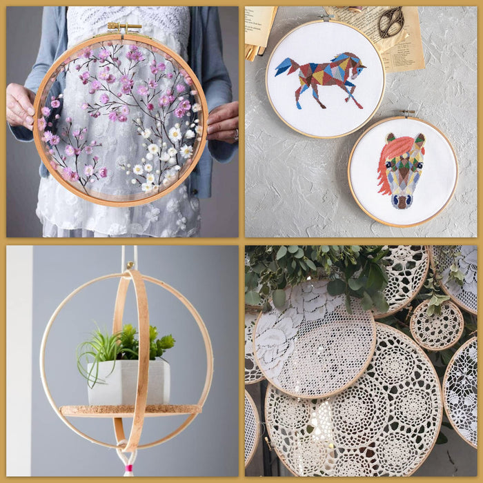 5 Pieces Embroidery Hoop Set, Cross Stitch Hoops Ring 5 Inch/6 Inch/7 Inch/8 Inch/9 Inch Natural Beech Wooden Hoops Frames for Christmas Ornaments Decoration and Art Craft Handy Sewing