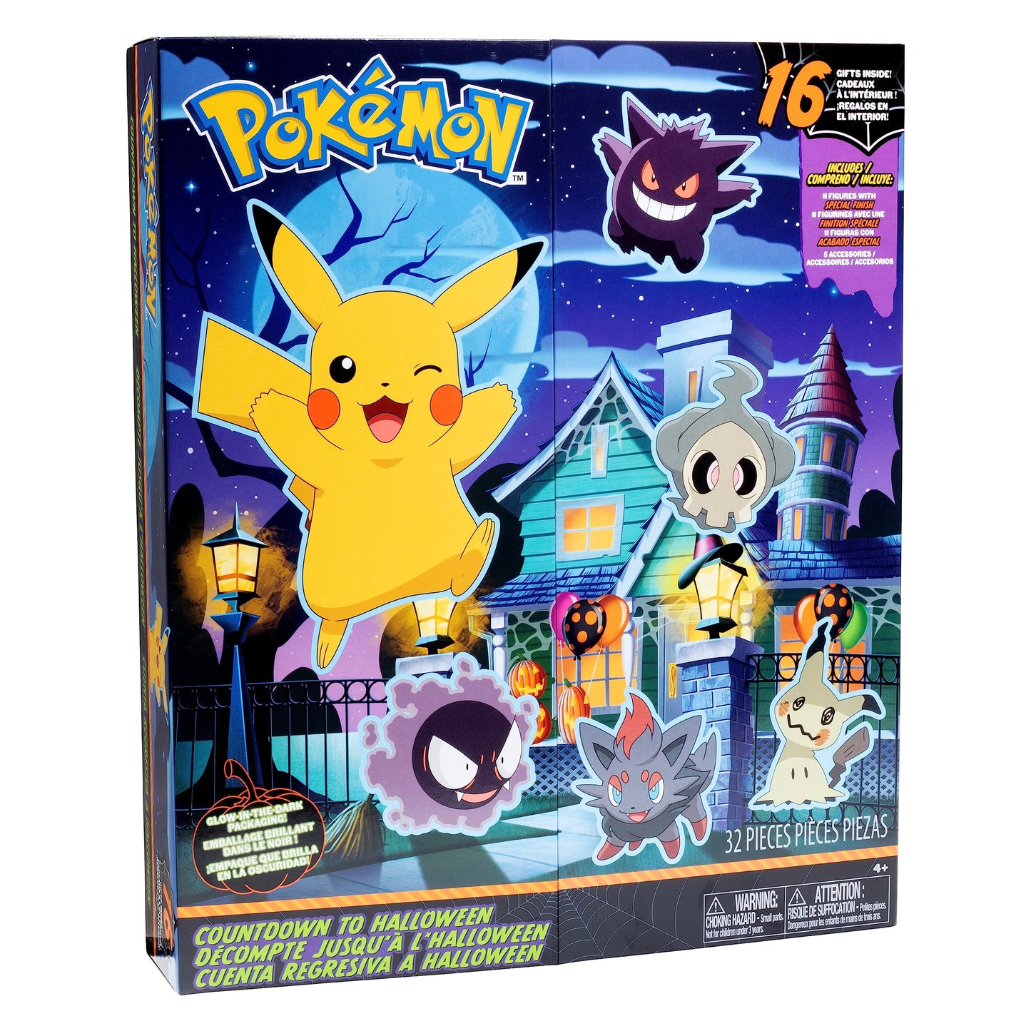 Pokémon Countdown Advent Calendar for Kids, 16 Piece Gift Playset - Set Includes Special Finish Pikachu, Bulbasaur, Gengar and More - 11 Toy Character Figures & 5 Accessories - 4+