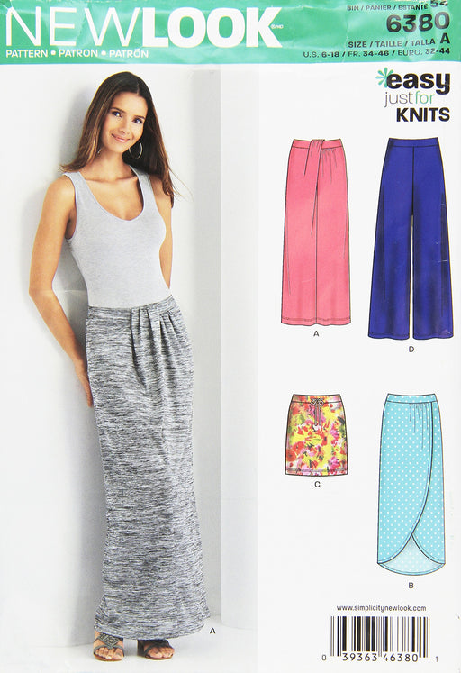 NEW LOOK 6380 Misses' Knit Skirts and Pants Sewing Kit, Size A (6-8-10-12-14-16-18)