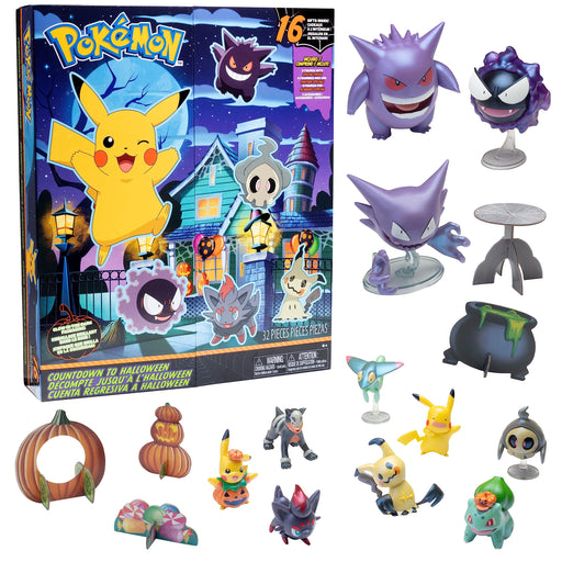 Pokémon Countdown Advent Calendar for Kids, 16 Piece Gift Playset - Set Includes Special Finish Pikachu, Bulbasaur, Gengar and More - 11 Toy Character Figures & 5 Accessories - 4+