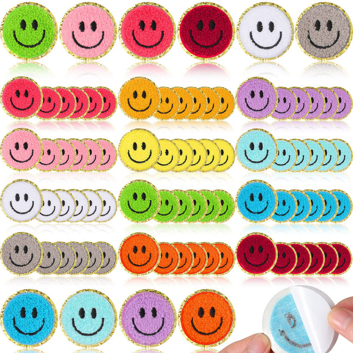 72 Pcs Self Adhesive Smile Face Patch Chenille Patches Colorful Cute Happy Face Chenille Patch Applique for Clothing Fabric Jackets DIY Mobile Phone Backpacks Hat